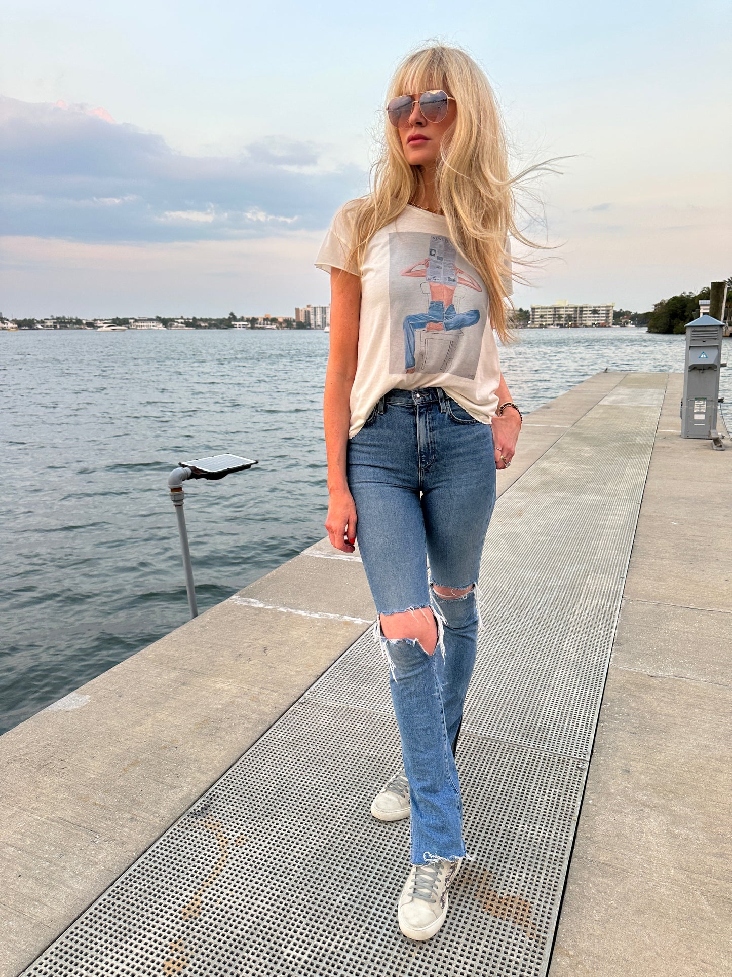 “News Flash" Distressed Tee