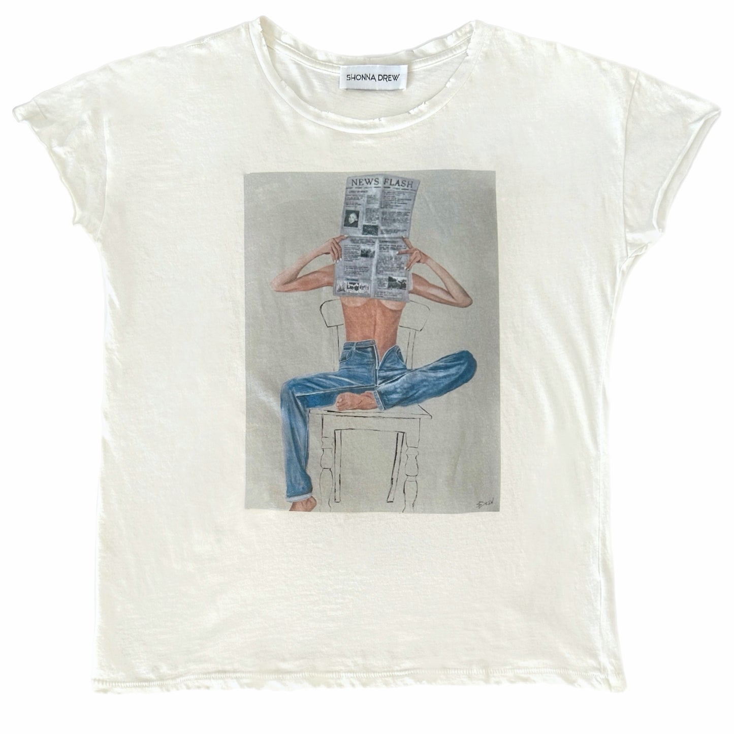 “News Flash" Distressed Tee